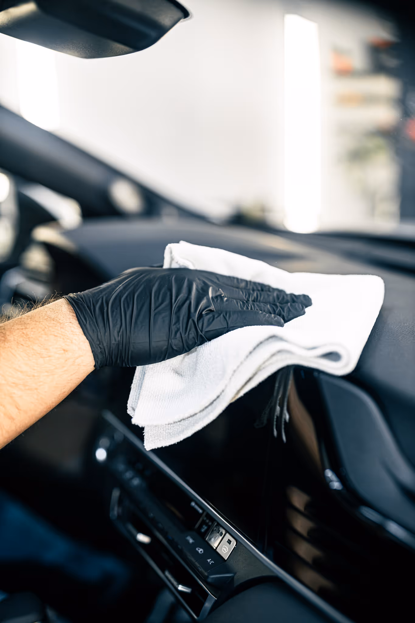 Dokładnie wyczyszczone wnętrze samochodu po detailingu